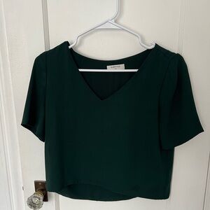 Babaton Deep Green V-Neck Short Sleeve Blouse